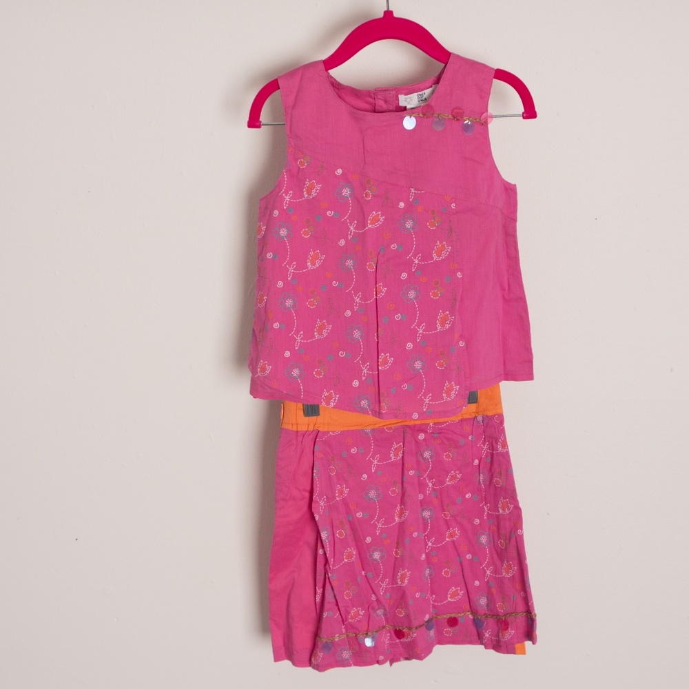 DEUX PAR DEUX FUSHIA FLROAL SKIRT SET